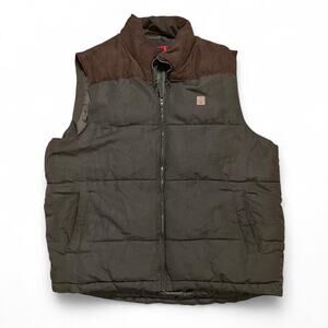Coleman Outdoor Company Puffer Vest Mens Large Green Brown Yoke Full Zip Hiking
